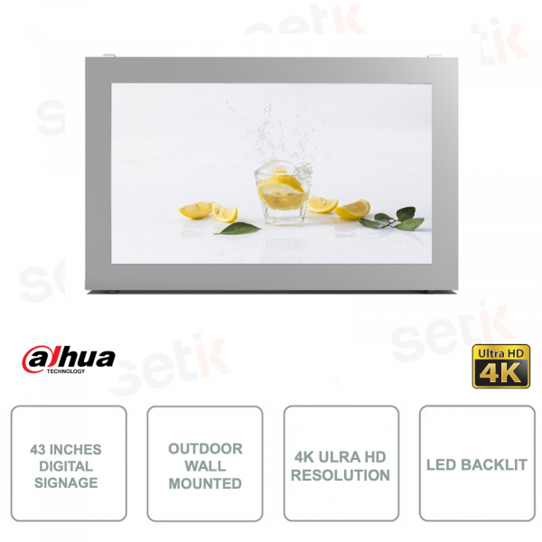Digital Signage - Retroilluminato LED - 43 Pollici - Per affissione - 4K Ultra HD - 8ms - Per esterni