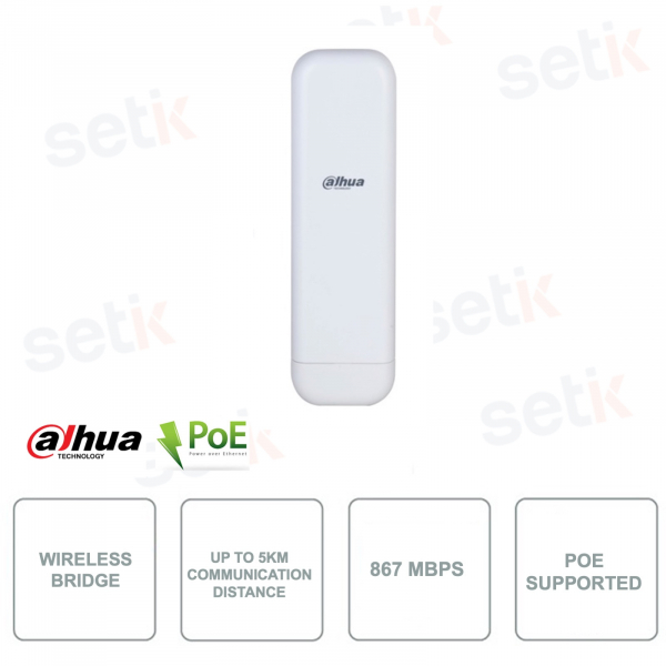 Ponte wireless - 2.4Ghz - 5Ghz - Antenna integrata -Supporta PoE - Range fino a 5Km