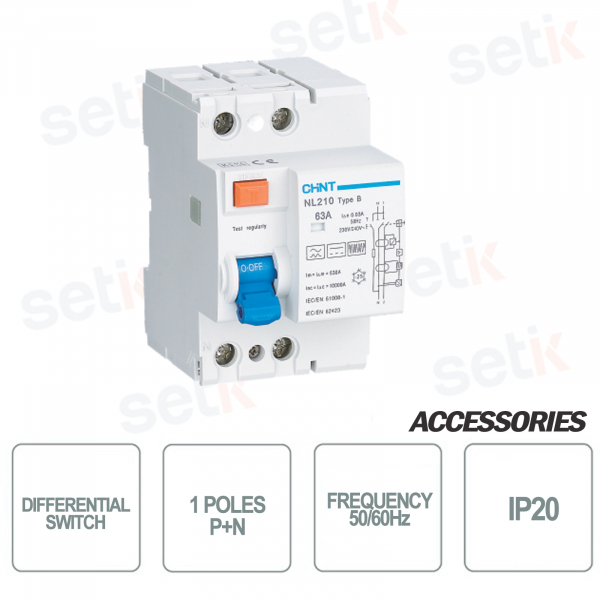 NL210-63/40-1PN-B30 Pure differential switch 2P 40A 30mA 10kA Type B