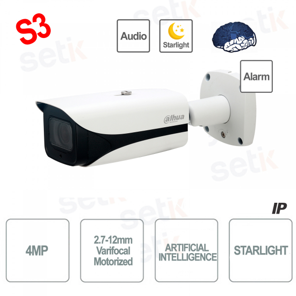Caméra IP AI ONVIF PoE 4MP Motorisé Starlight IR 60M Audio WDR Alarme - S3 Dahua