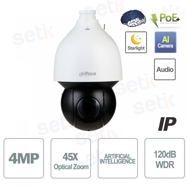 Caméra IP AI PoE IR 4MP Starlight Speed Dome PTZ Objectif varifocal
