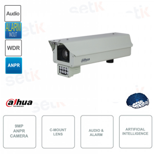 Caméra lecture plaque minéralogique ANPR - 9MP - Optique C - LED IR 23-30m - couverture 3 voies - IP67