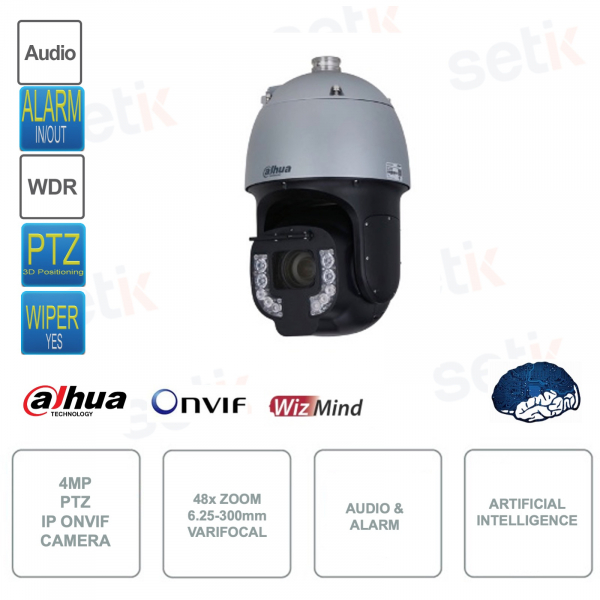 4MP ONVIF IP PTZ Camera - 48x Zoom - 6.25-300mm - Artificial Intelligence