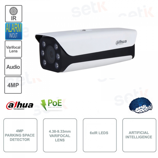 Caméra IP POE - 4MP - Objectif varifocal 4,38 mm–9,33 mm - Intelligence artificielle avec détection de stationnement