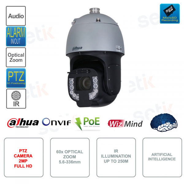 Caméra PTZ IP ONVIF 2MP - Zoom 60x 5.6-336mm - Intelligence Artificielle