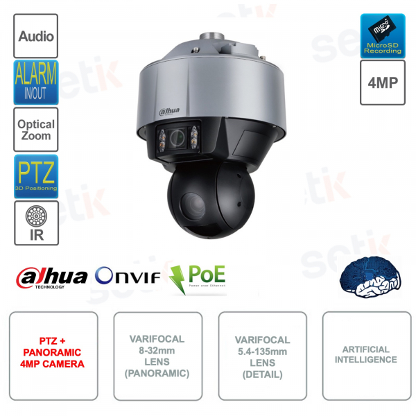 PTZ IP POE ONVIF outdoor camera - 4MP - Dual 6mm lens - 4.8-120mm - AI