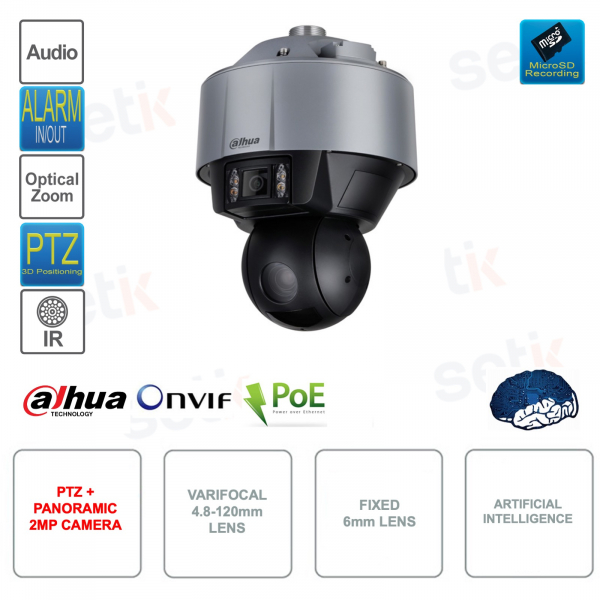 Outdoor PTZ IP POE ONVIF camera - 2MP - Dual 6mm lens - 4.8-120mm - AI