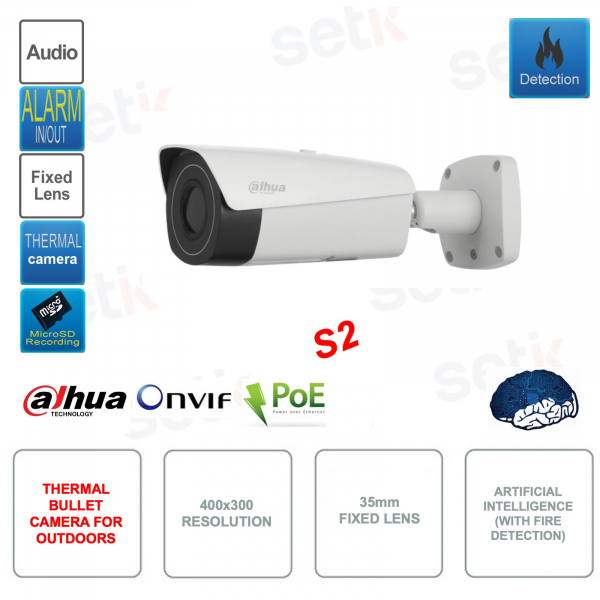 Caméra thermique IP POE ONVIF - Objectif 35mm - 400x300 - Intelligence Artificielle - Version S2