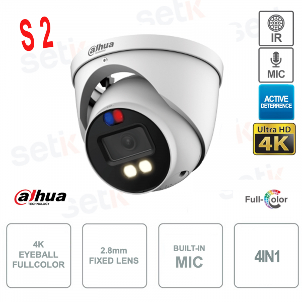 Caméra 4K - FullColor Eyeball - Dissuasion active - 2,8 mm - IR 40 m - Microphone Version S2