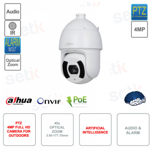 Caméra IP POE ONVIF PTZ - 4MP - Zoom 45x 3.95-177.75mm - Intelligence Artificielle