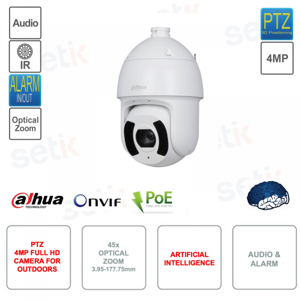 IP POE ONVIF PTZ Camera - 4MP - 45x Zoom 3.95-177.75mm - Artificial Intelligence
