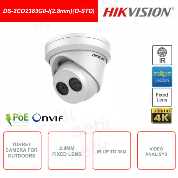 Turret IP POE ONVIF camera - 8MP 4K Ultra HD - 2.8mm fixed lens - Video Analysis