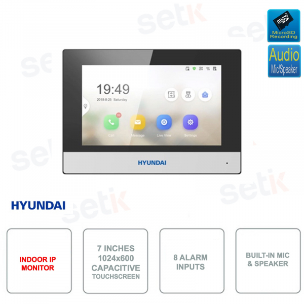 Indoor IP monitor - 7 inch 1024x600 touchscreen - Microphone and speaker