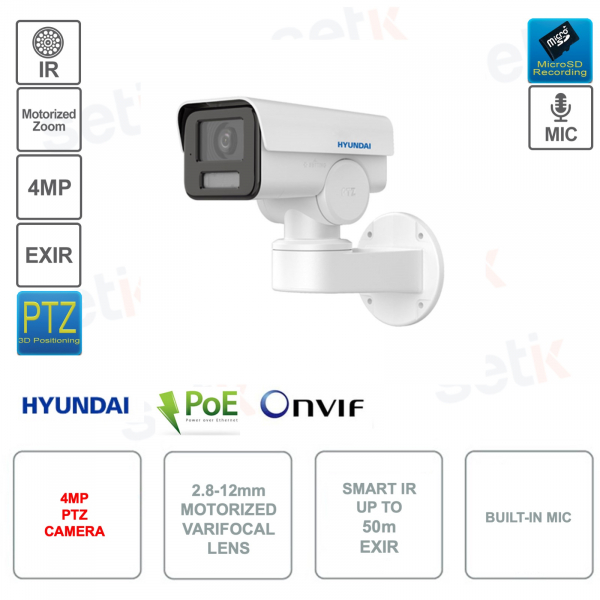 Cámara exterior IP POE ONVIF PTZ - 4MP - Lente 2.8-12mm - Micrófono - Smart IR 50m - IP66