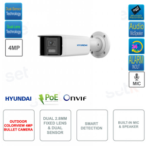 Caméra Bullet ONVIF POE IP - Double capteur - Double objectif 2.8mm - Analyse vidéo - Pour usage extérieur