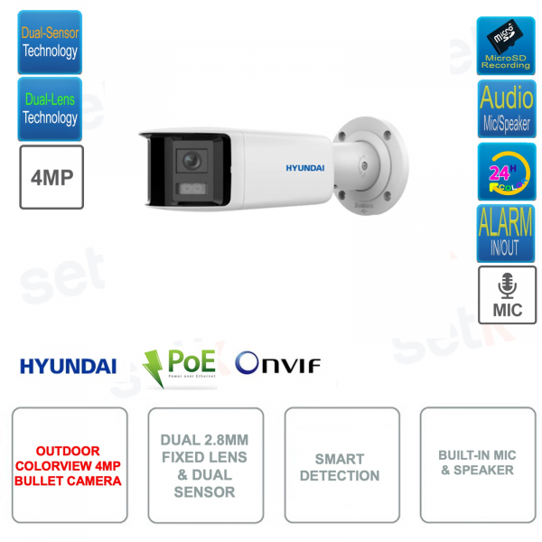 ONVIF POE IP Bullet-Kamera – Doppelsensor – Doppeltes 2,8-mm-Objektiv – Videoanalyse – Für den Außenbereich