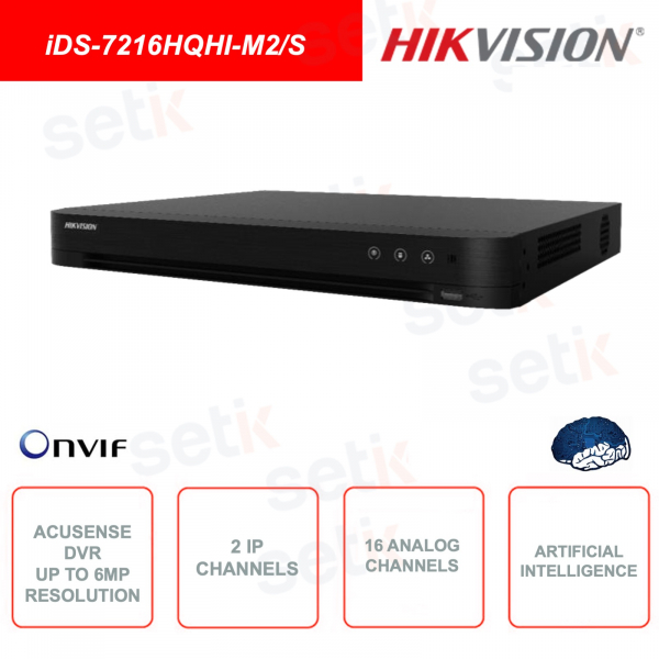 Acusense DVR IP ONVIF - 5en1 - 2 canaux IP - 16 canaux analogiques - Intelligence Artificielle - Jusqu'à 6MP
