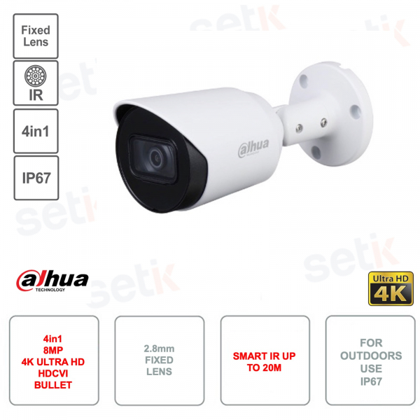 Telecamera Bullet 4in1 4K - Ottica 2.8mm - IP67 - Smart IR 30m - Versione S2