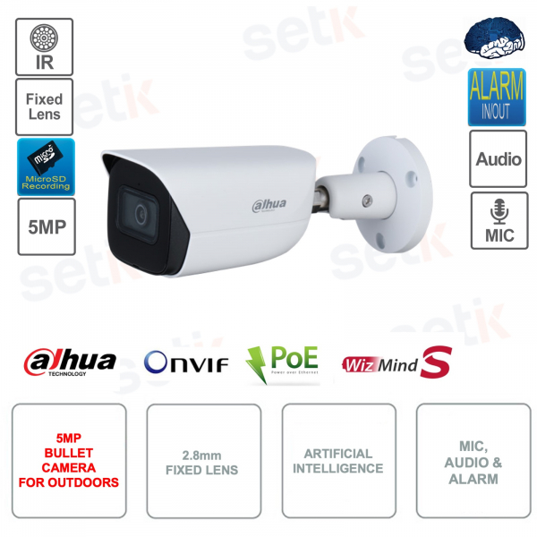 5MP ONVIF POE IP Bullet Camera - 3.6mm Lens - Artificial Intelligence - S3 Version