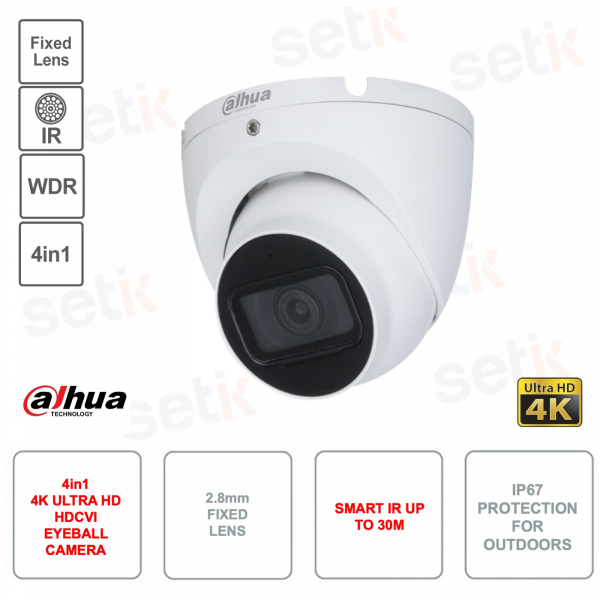 Telecamera HDCVI 4in1 commutabile Eyeball 4K - Ottica fissa 2.8mm - Smart IR 30m - Versione S2