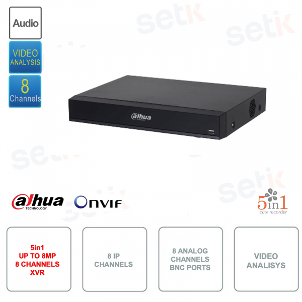 XVR IP ONVIF - 5in1 - Fino a 8MP 4K - 8 canali analogici - Audio - Video Analisi