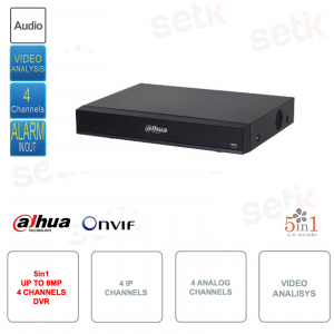 DVR IP ONVIF - 5en1 - Hasta 8MP 4K - 4 canales IP y 4 canales analógicos - Audio - Alarma