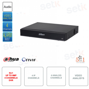 ONVIF IP DVR - 5in1 - Up to 8MP 4K - 4 IP channels and 4 analog channels - Audio - Alarm