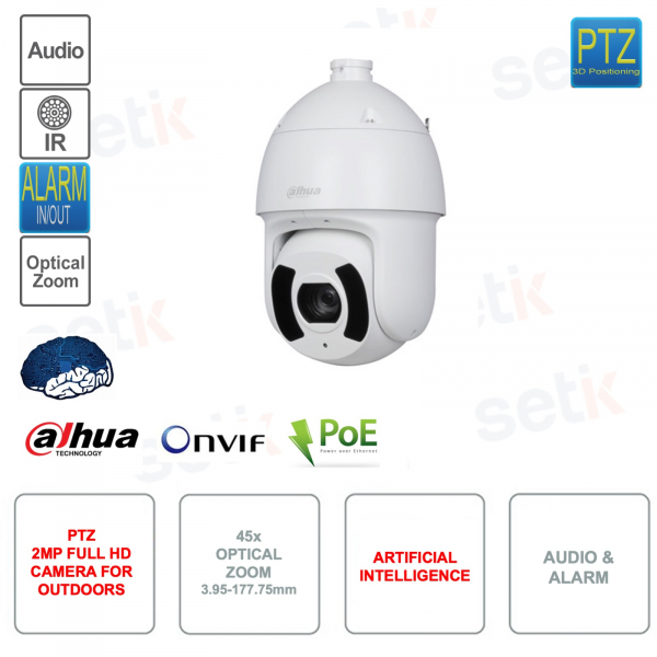 Caméra IP POE ONVIF PTZ - 2MP - Zoom 45x 3.95-177.75mm - Intelligence Artificielle