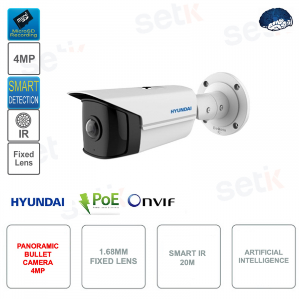 Caméra panoramique 4MP IP POE ONVIF - Objectif 1,68 mm - Intelligence artificielle - Pour l'extérieur