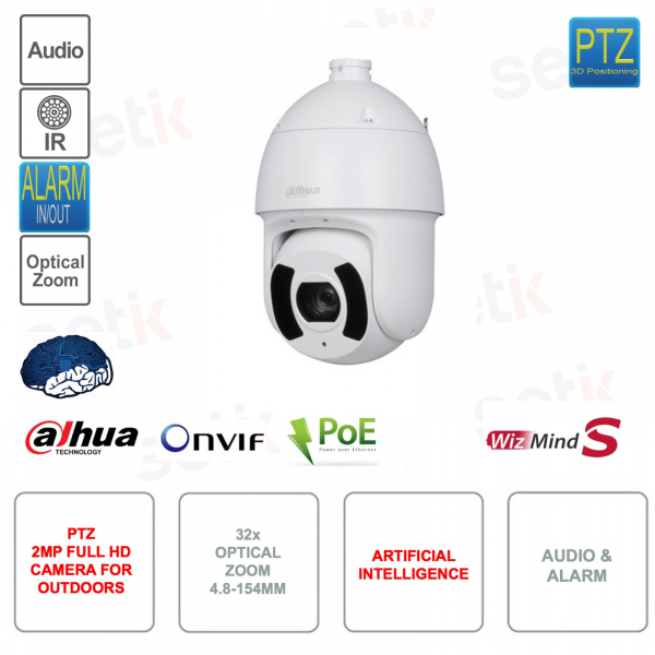 Cámara IP POE ONVIF PTZ - 2MP - Zoom 32x 4.8mm-154 mm - Inteligencia Artificial