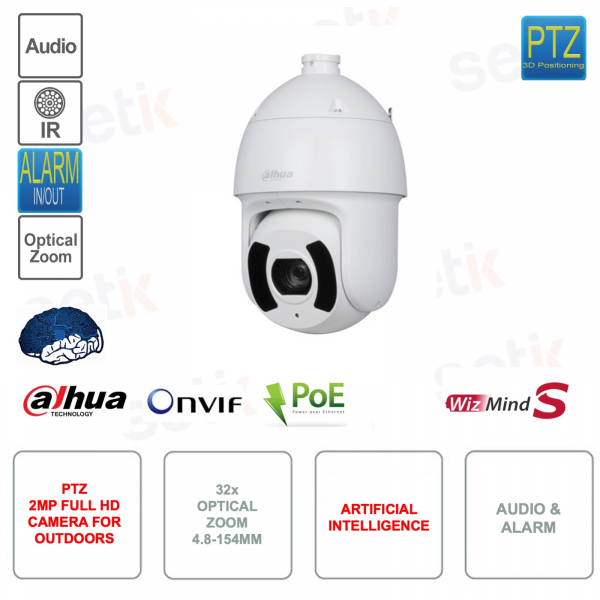 Caméra IP POE ONVIF PTZ - 2MP - Zoom 32x 4.8mm-154 mm - Intelligence Artificielle