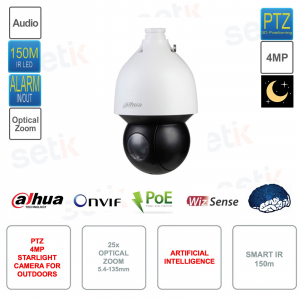 Starlight PTZ IP POE ONVIF 4MP Full HD camera - 5.4-135mm lens - 25x optical zoom - Artificial intelligence