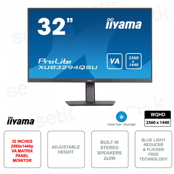 Monitor 32 Pollici - VA Panel - WQHD 2560x1440 - 4ms - HDMI - DisplayPort - Speakers Stereo