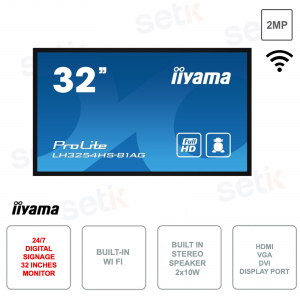 32 inch IPS Digital Signage Monitor - Full HD 1080p - 8ms - WIFI - HDMI - VGA - DVI - DisplayPort