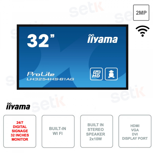 Monitor de señalización digital IPS de 32 pulgadas - Full HD 1080p - 8ms - WIFI - HDMI - VGA - DVI - DisplayPort