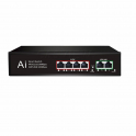 Switch réseau Poe 4 ports + 2 Uplink jusqu'à 250 mètres 10/100MBPS 75W