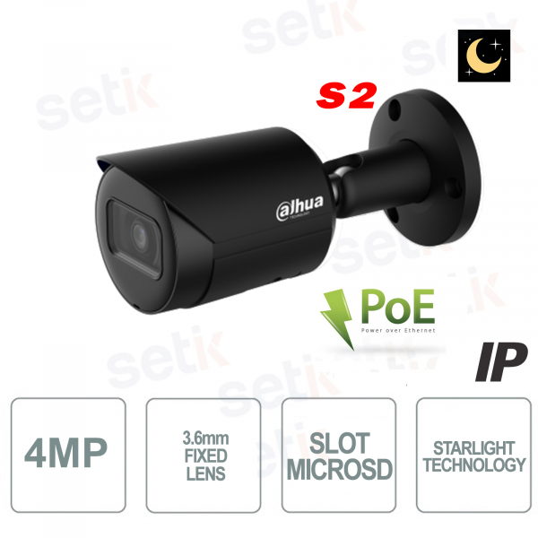Caméra IP extérieure ONVIF® PoE 4MP Starlight 3.6mm S2 Gris Foncé DAHUA