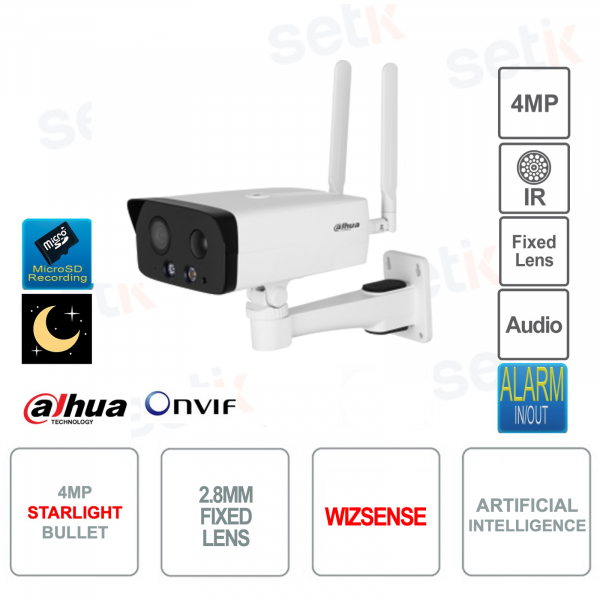 Telecamera Bullet 4MP IP ONVIF - Ottica 2.8mm - Wizsense - Video Analisi