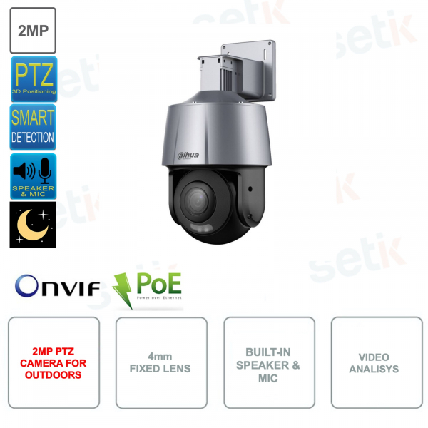 Telecamera PTZ IP POE ONVIF 2MP - Ottica 4mm - Video Analisi - Microfono e Speaker