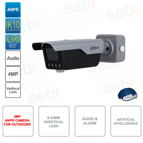 Telecamera ANPR IP POE ONVIF 4MP - Ottica 8-32mm - Intelligenza artificiale - Per esterni