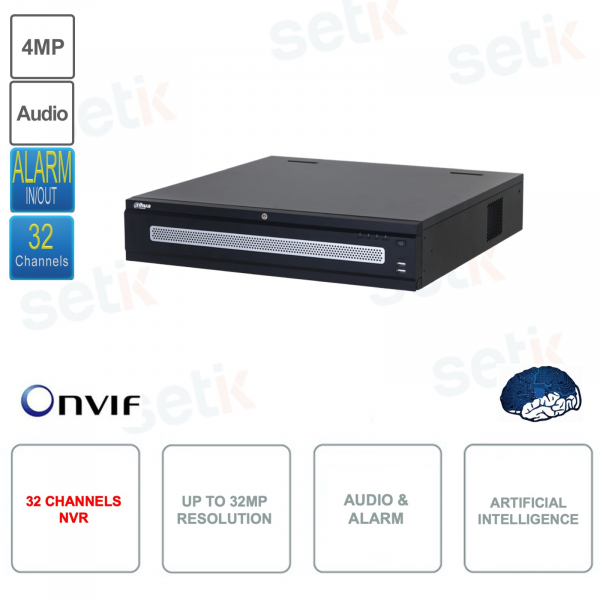 NVR IP ONVIF 32 canales - Hasta 32MP - Inteligencia artificial - Audio - Alarma
