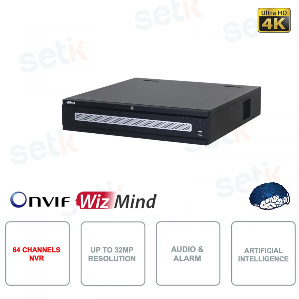 NVR IP ONVIF 64 channels - Up to 32MP - Artificial intelligence - Audio - Alarm