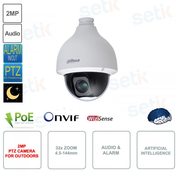Caméra PTZ IP POE ONVIF 2MP - Objectif 4.5-144mm 32x - Starlight - Pour l'extérieur - Intelligence Artificielle