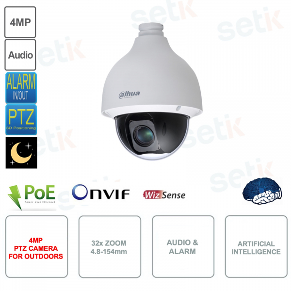 4MP PTZ IP POE ONVIF camera - 4.8-154mm 32x lens - Starlight - For outdoors - Artificial intelligence