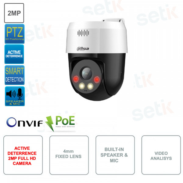 Caméra PT IP POE ONVIF 2MP - 4mm - Dissuasion active - Analyse vidéo - S2