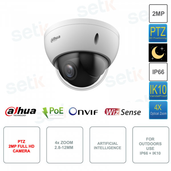 Caméra PTZ Starlight IP POE ONVIF - 2MP Full HD - Zoom 4x 2,8-12 mm - Intelligence Artificielle - Pour l'extérieur