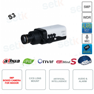Telecamera Boxata IP POE ONVIF 5MP Full HD Attacco Ottica CCS - Intelligenza artificiale - Versione S3