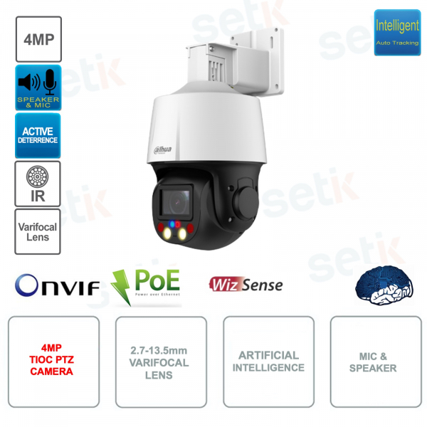Caméra TIOC IP POE ONVIF PTZ - 4MP - 5x 2.7-13.5mm - Intelligence Artificielle - Extérieur