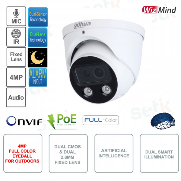 Telecamera Eyeball doppia ottica IP POE ONVIF - 2.8mm - Intelligenza artificiale - Per esterno