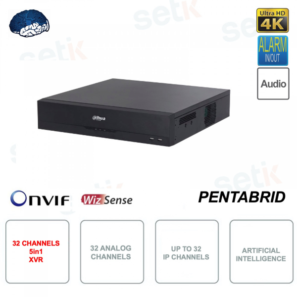 XVR 5in1 IP ONVIF - 4K Ultra HD - 32 canali analogici e 32 canali IP - Intelligenza artificiale
